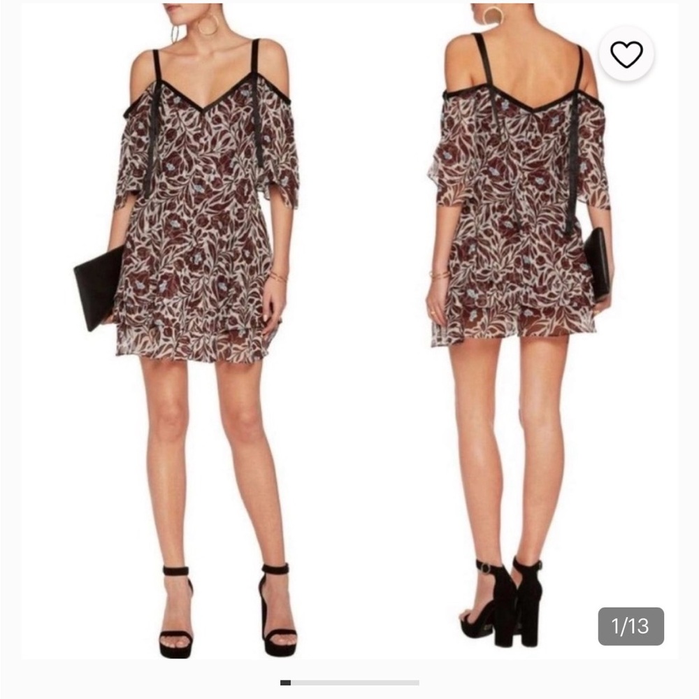 Cinq A Sept Corinna Cold-Shoulder Floral-Print
Silk Mini Dress, Size 6